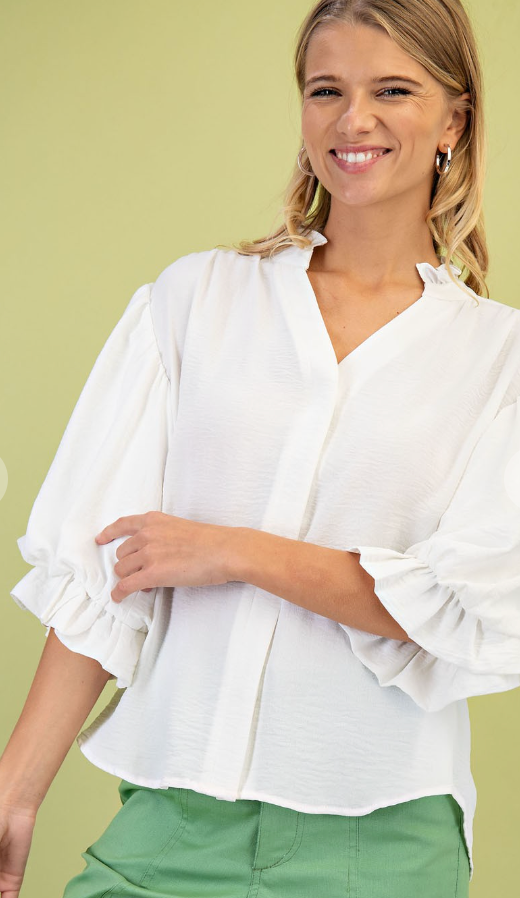 Sadie 3/4 Length Gathered Balloon Sleeve Blouse