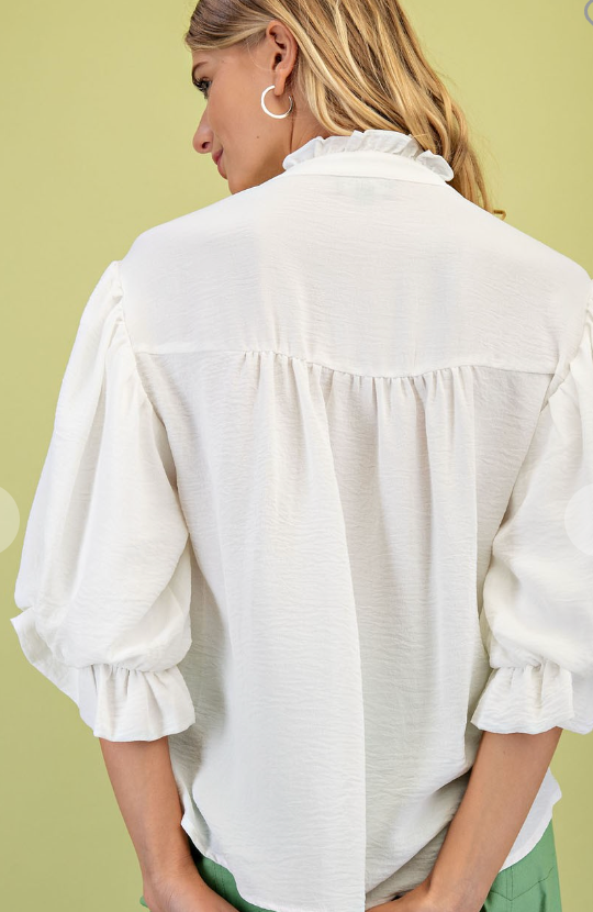 Sadie 3/4 Length Gathered Balloon Sleeve Blouse