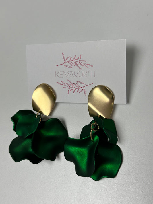 Triple Flower Petal Earrings -Green