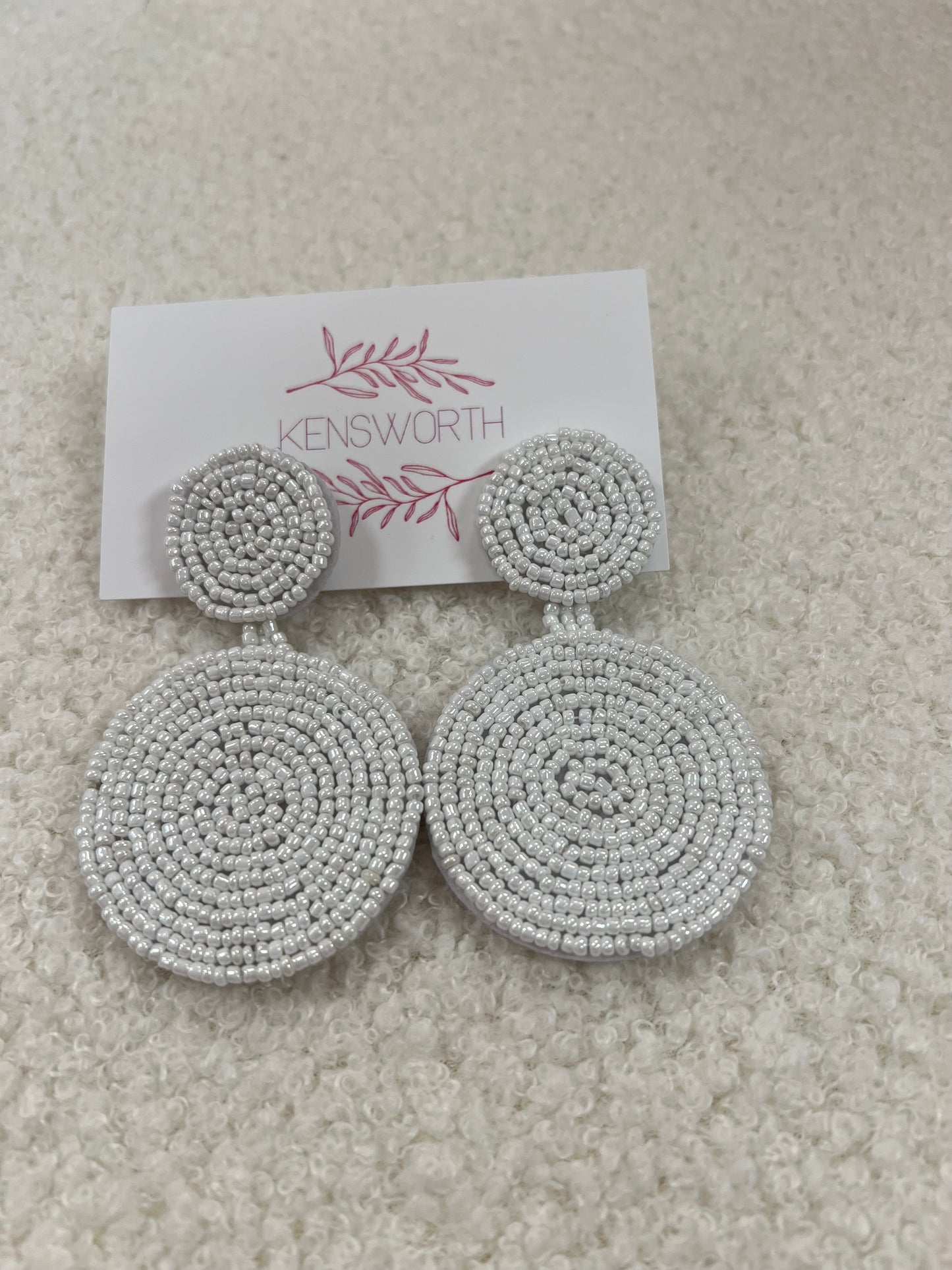 Circle Beaded Earrings- White