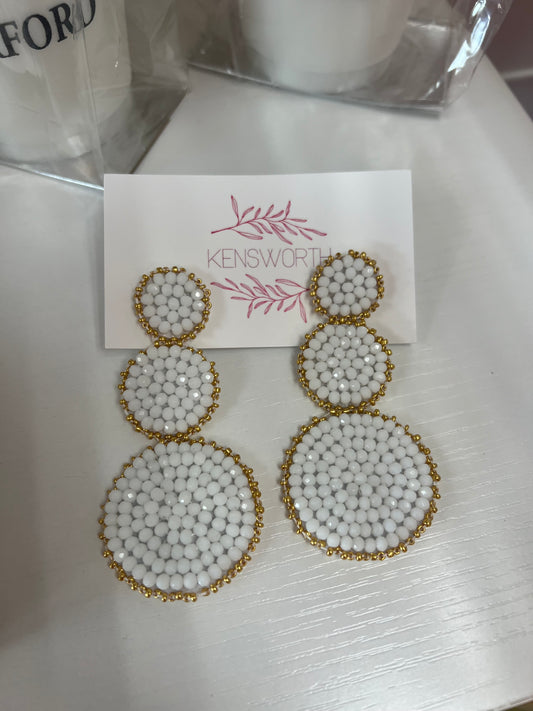 White and Gold Tiered Beaded Earrings