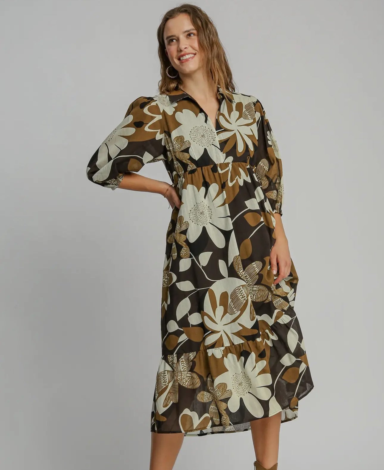 Floral Abstract Print Tiered Dress