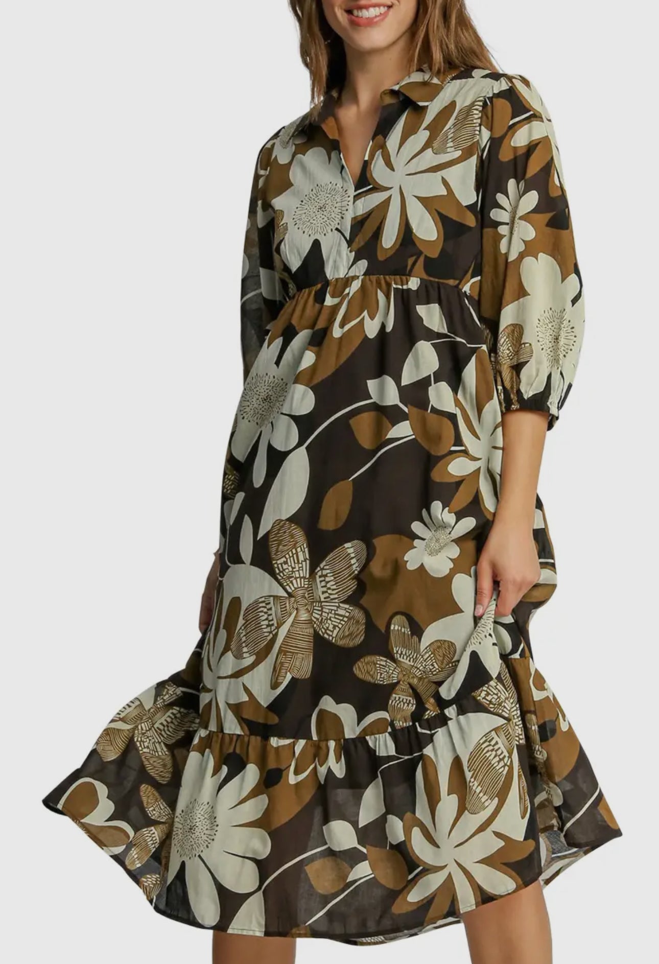 Floral Abstract Print Tiered Dress