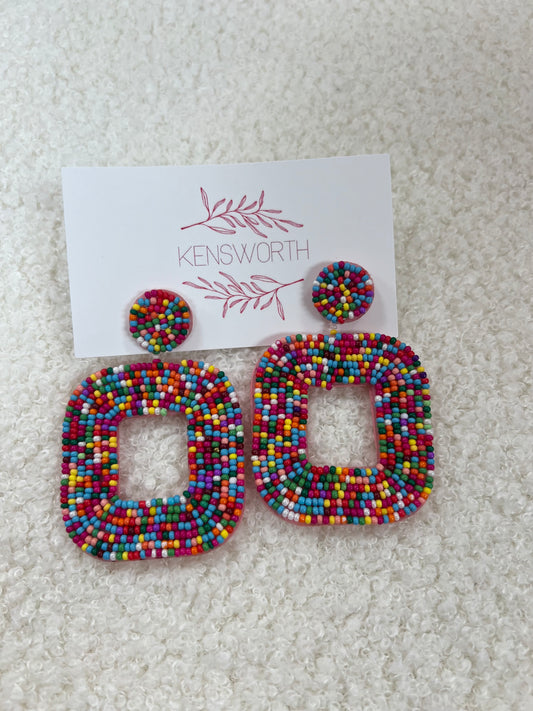 Square Beaded Earrings- Multi Color