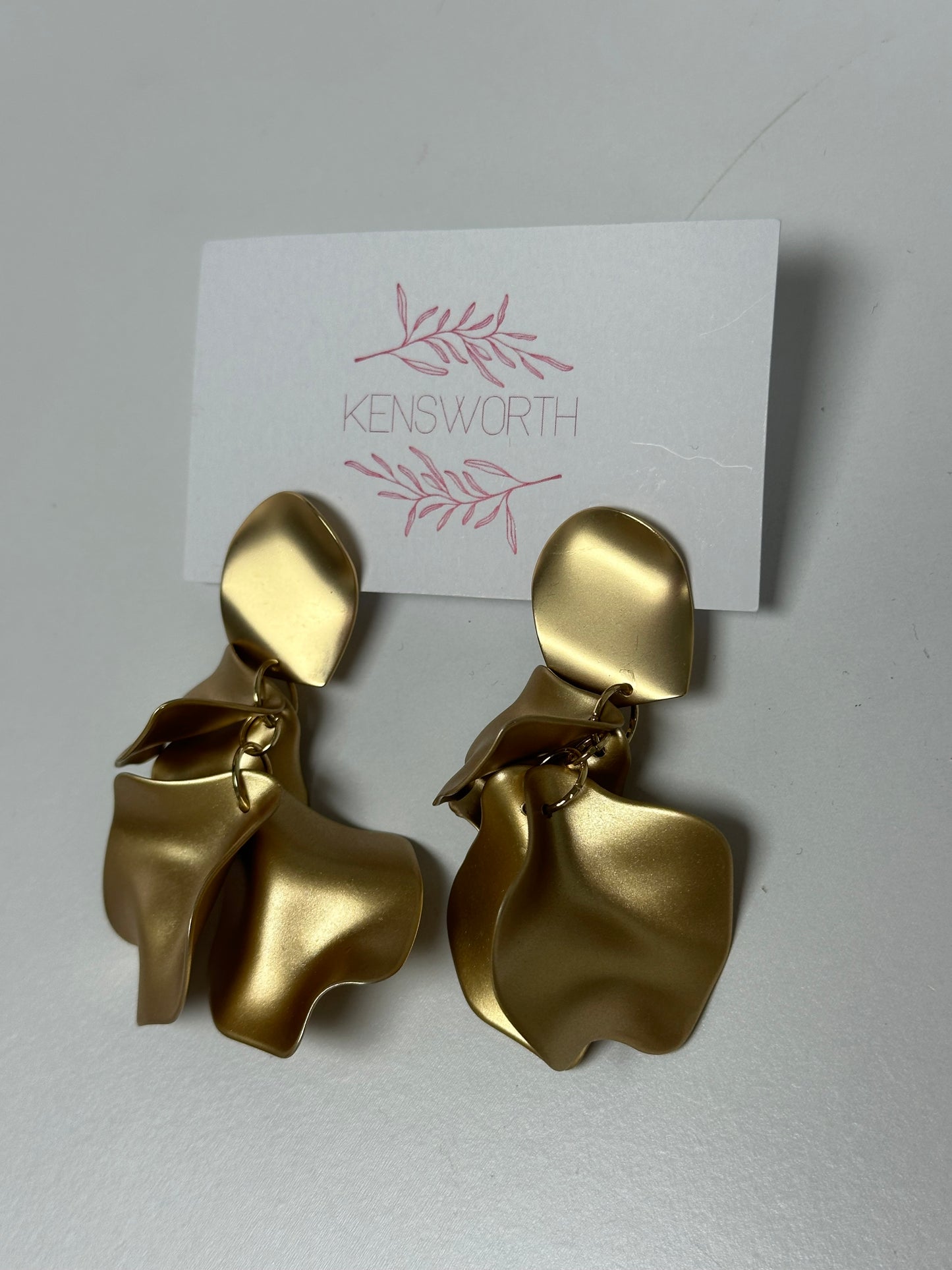 Triple Flower Petal Earrings- Gold