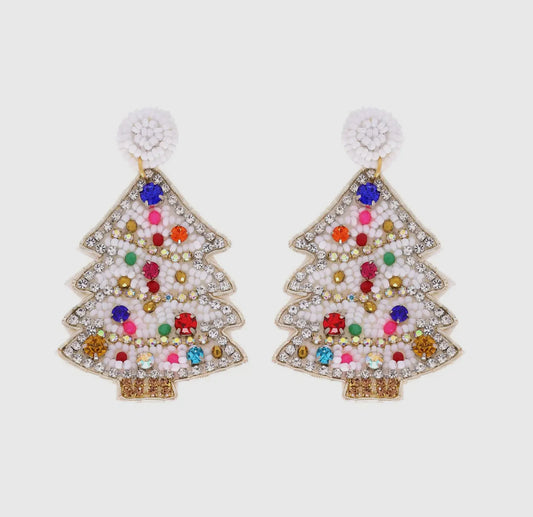 Jeweled Beaded Embroidery Tree Earrings