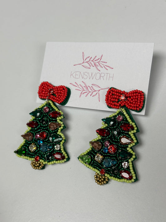 Beaded Christmas Tree Earrings