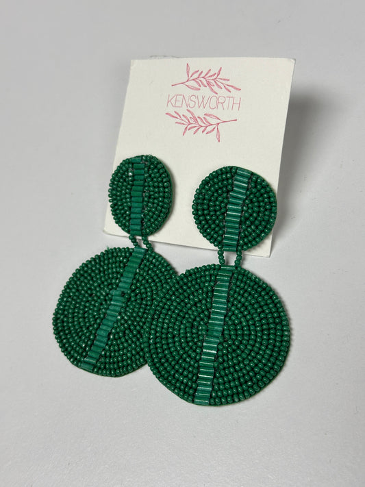 Circle Beaded Earring- Green