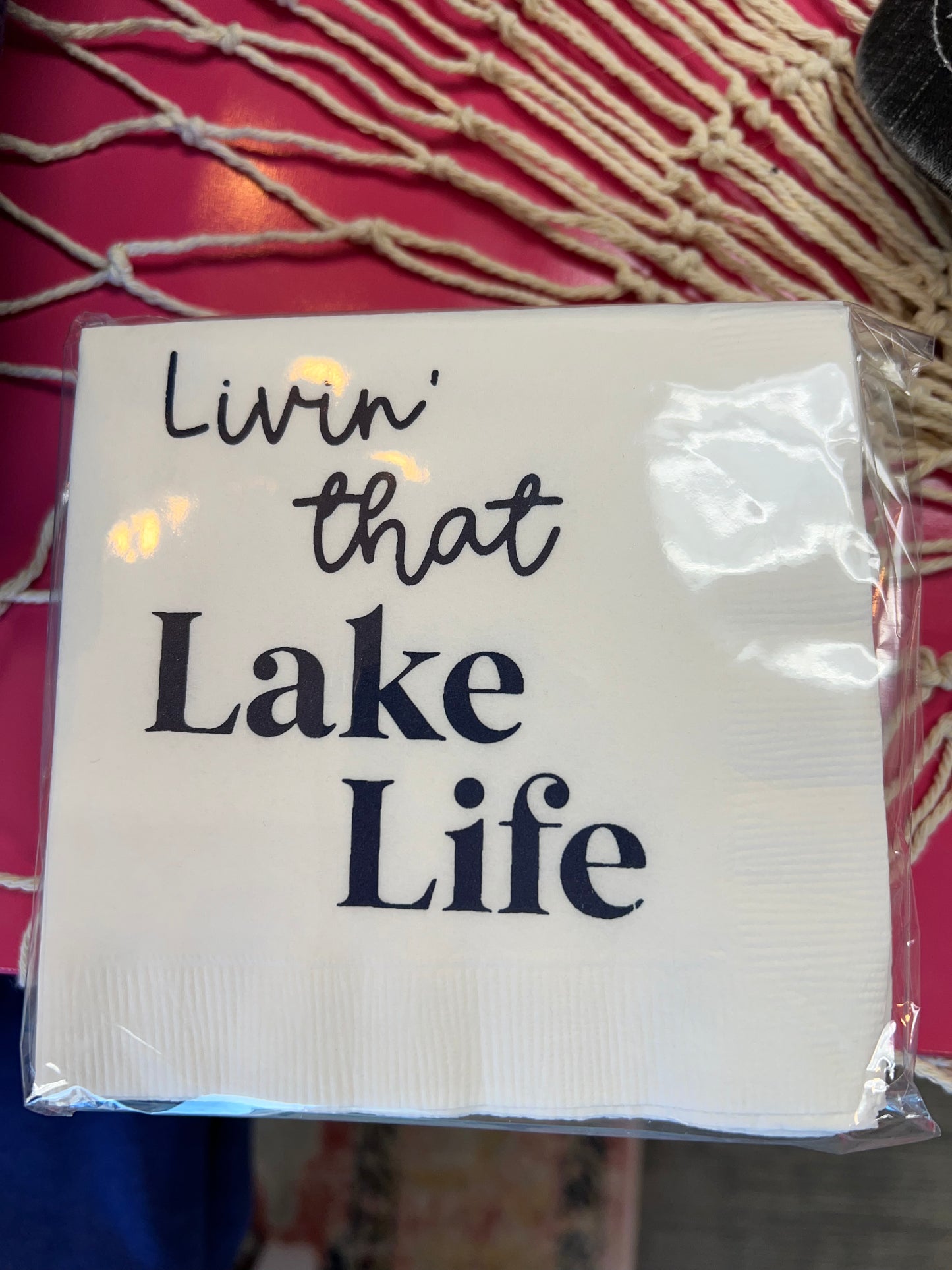 Livin that Lake Life Napkin- White