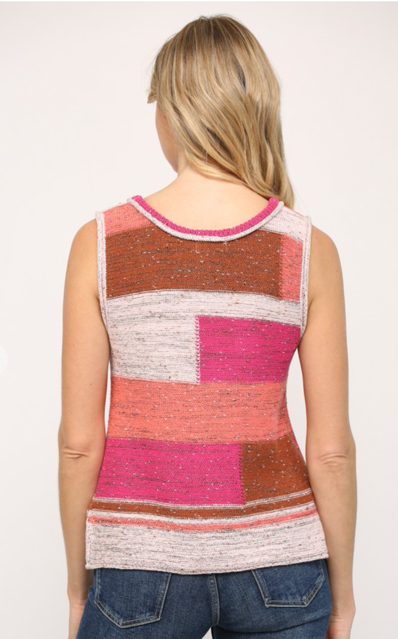 Color Block Scoop Neck Sweater Tank