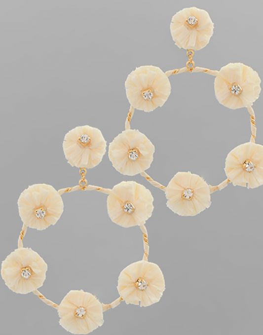 Raffia Flower Round Dangle Earrings