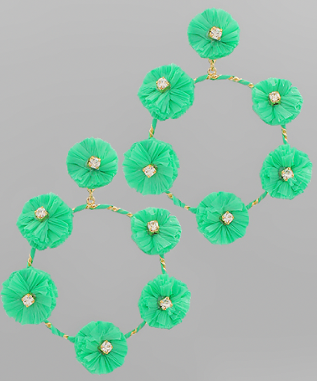 Raffia Flower Round Dangle Earrings
