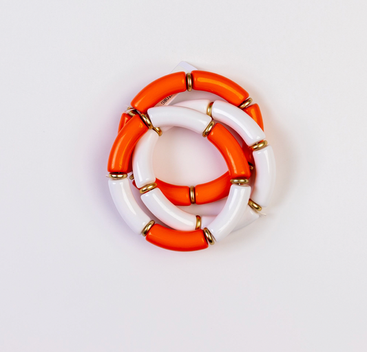 Orange and White Chunk Tube Bracelet