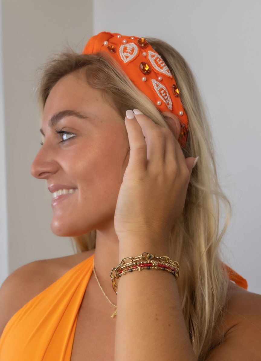 Orange FOOTBALL Beaded Headband