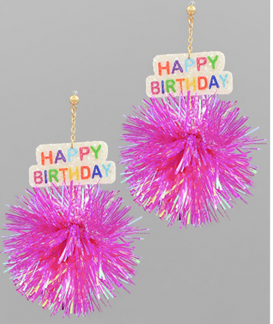 Pompom Happy Birthday Glitter Earrings