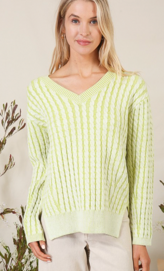 Mia Two Toned V- Neck Knit Sweater