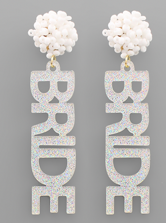 BRIDE Glitter Acrylic Earrings