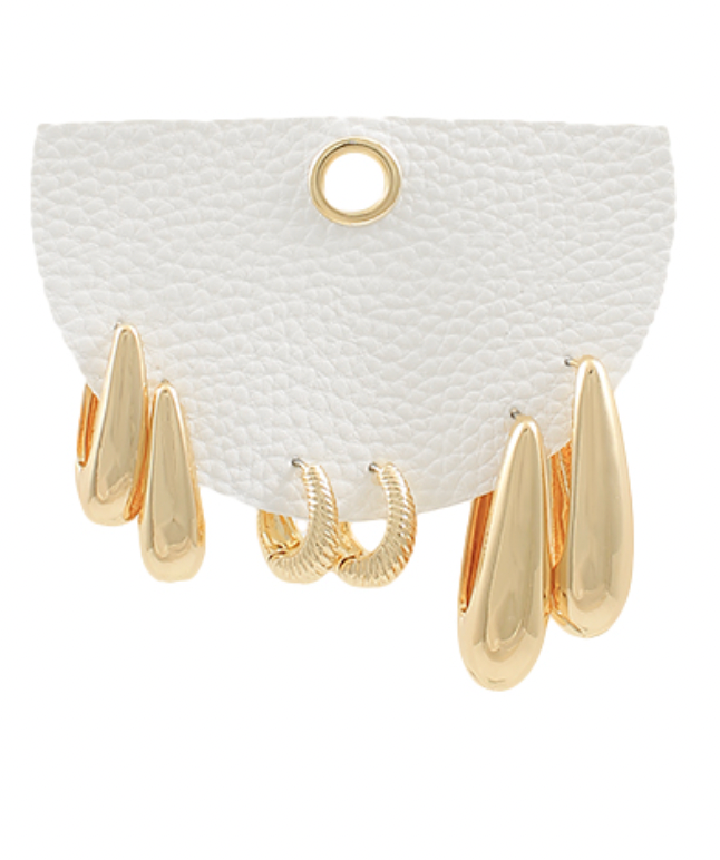 Ribbed Teardrop 3 Pair Hoops Set