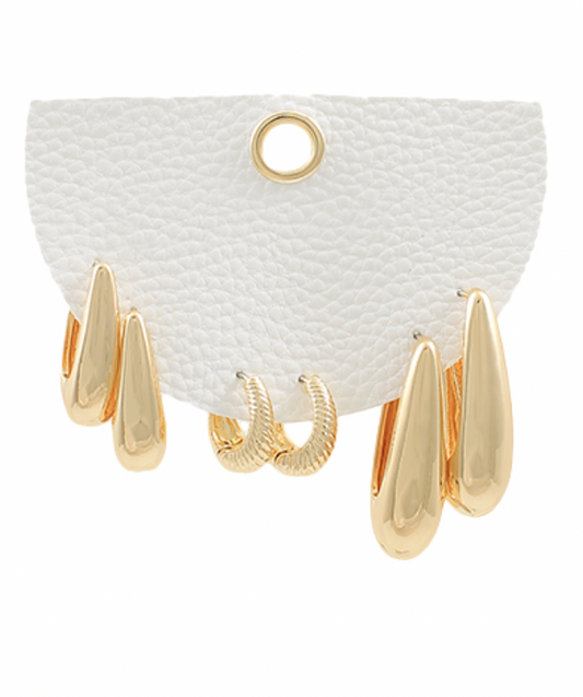 Ribbed Teardrop 3 Pair Hoops Set