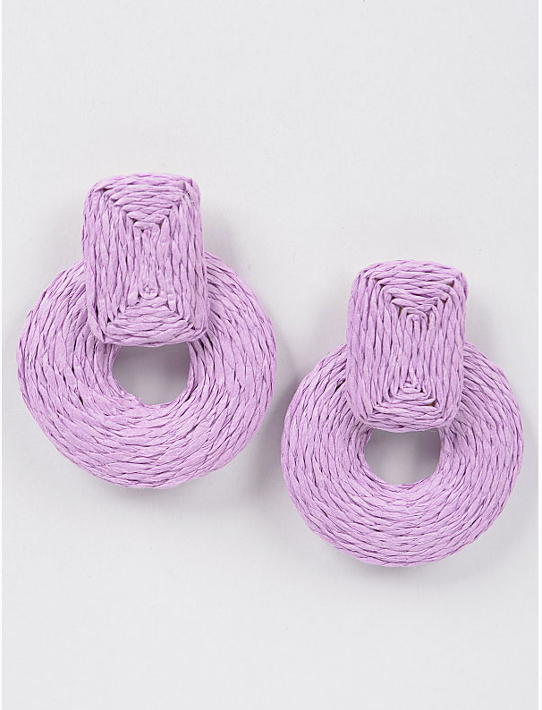 Raffia Circle Stud Earring - Lilac