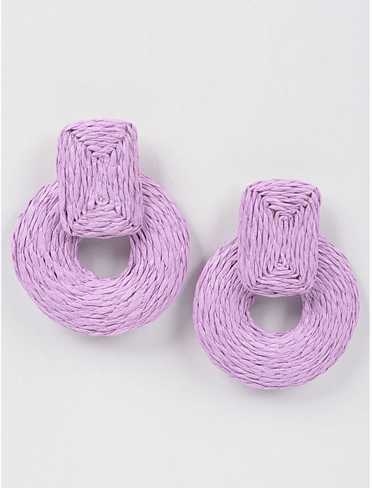 Raffia Circle Stud Earring - Lilac