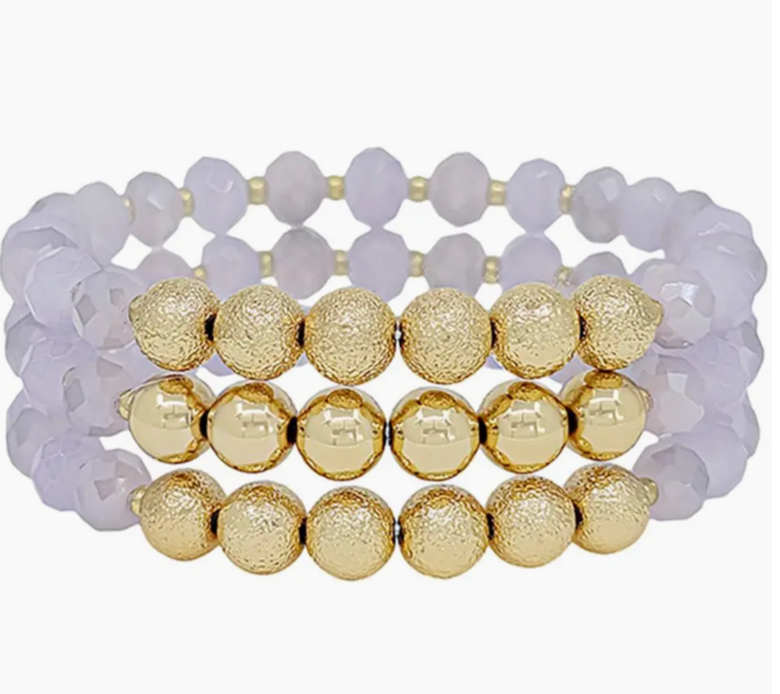 Texture Ball Beaded Bracelet Set- Lilac