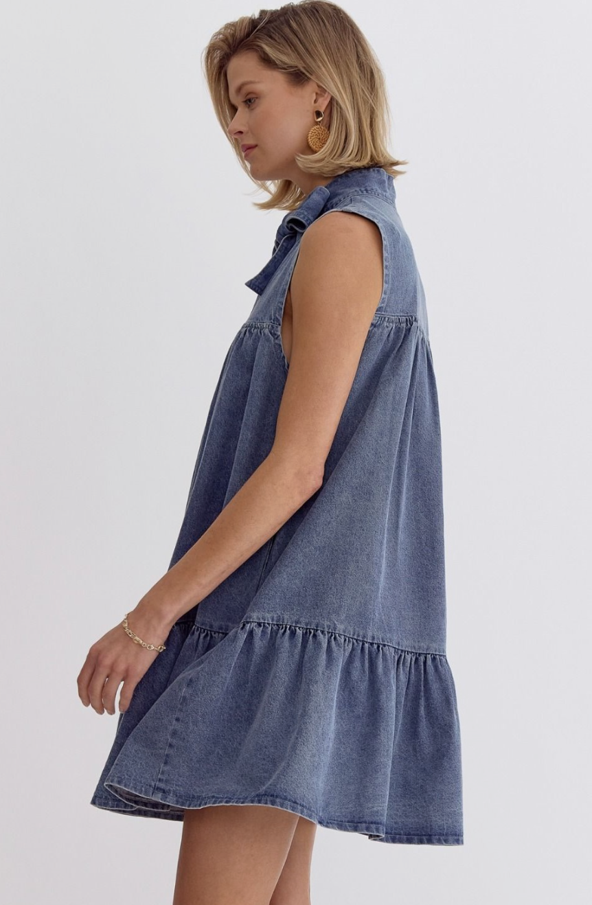 Denim Sleeveless V-Neck Mini Dress