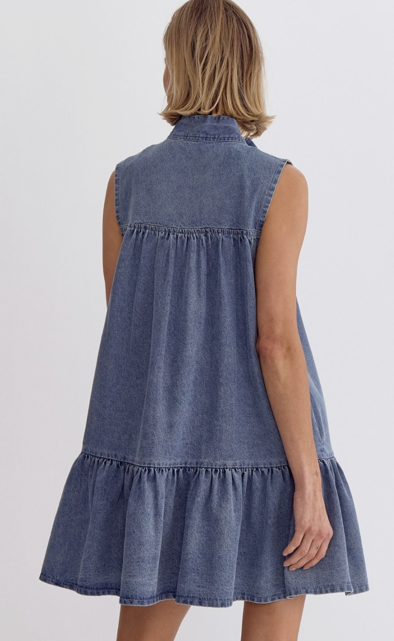 Denim Sleeveless V-Neck Mini Dress