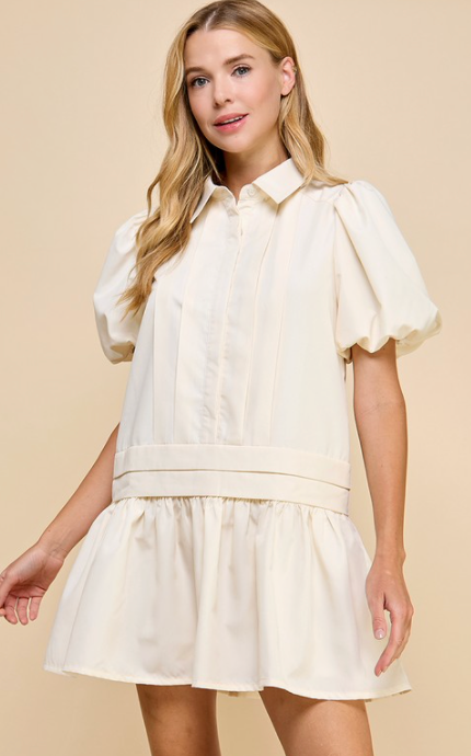 Sydney Pleat Puff Sleeve Shirt Dress