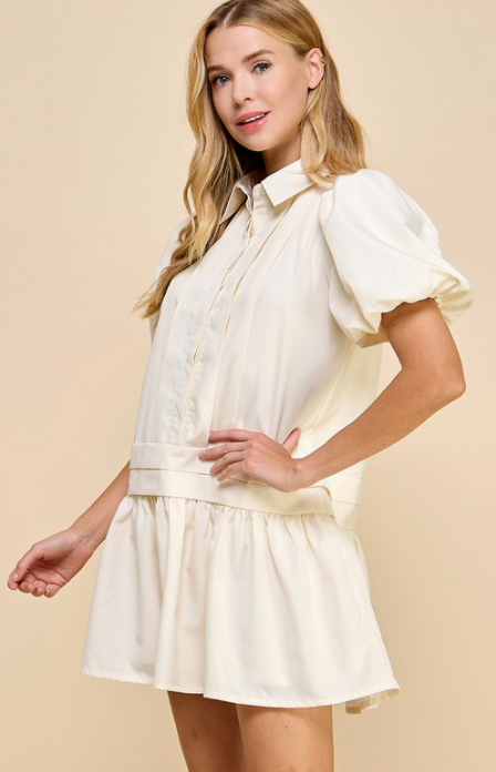 Sydney Pleat Puff Sleeve Shirt Dress