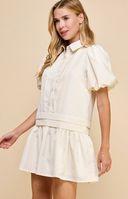 Sydney Pleat Puff Sleeve Shirt Dress