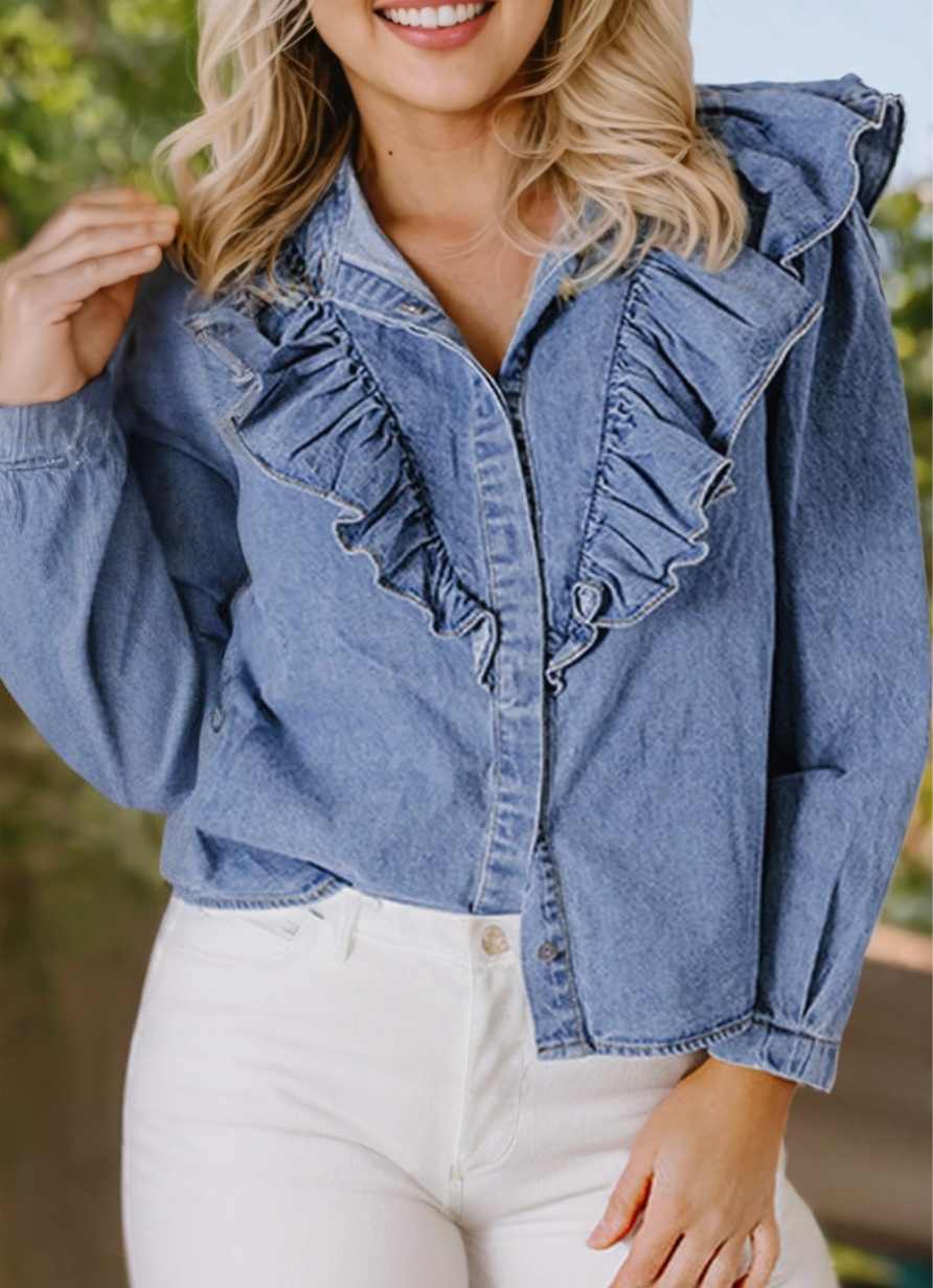 Olivia Ruffled Sleeve Denim Top