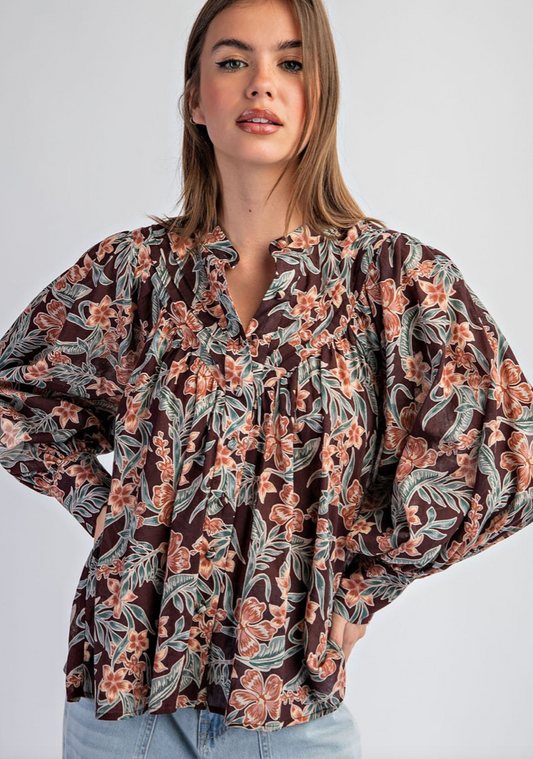 Retro Printed Button Down Blouse