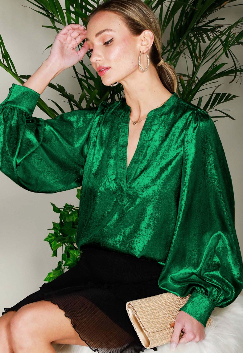 Mallori Metallic Blouse- Green