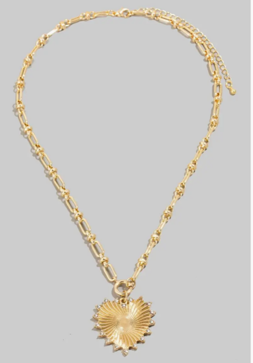 Studded Shining Heart Pendant Chain Necklace