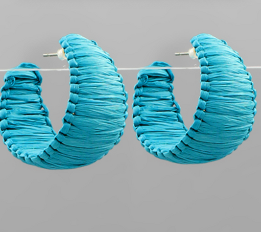 Raffia Wrapped Wide Hoops- Turquoise