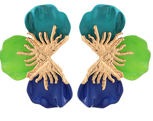 Textured Flower Earrings-Multi/Gold