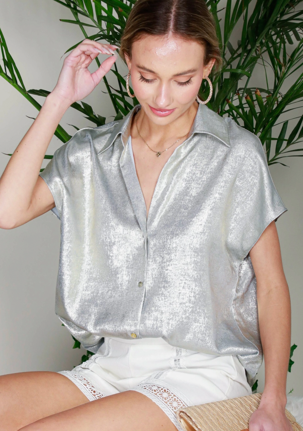 Metallic Woven Top