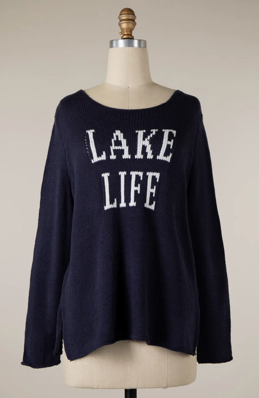 Lake Life Saying Lightweight Knit Sweater
