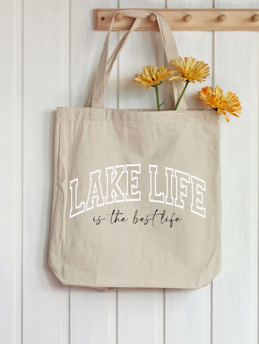 Lake Life Is the Best Life Cavas Bag- Black & White