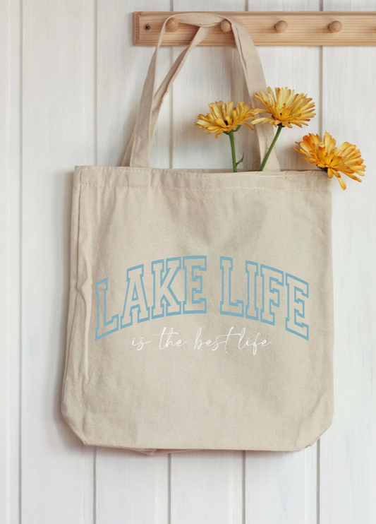 Lake Life Is the Best Life Canvas Bag- Blue & White