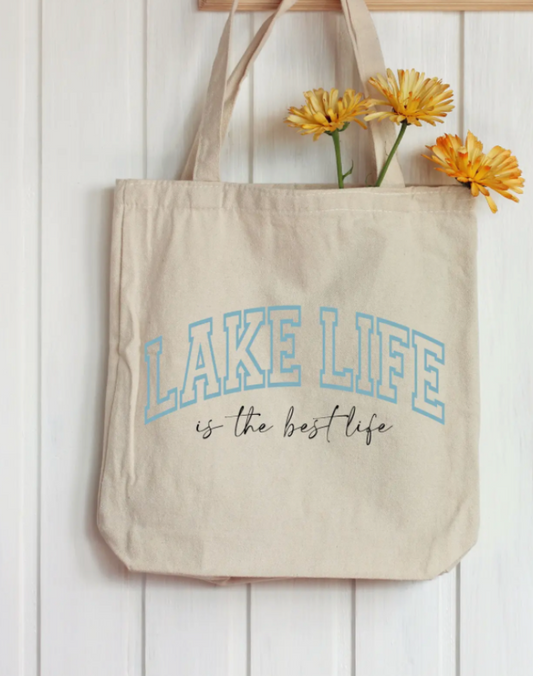 Lake Life Is the Best Life Canvas Bag- Blue & Black