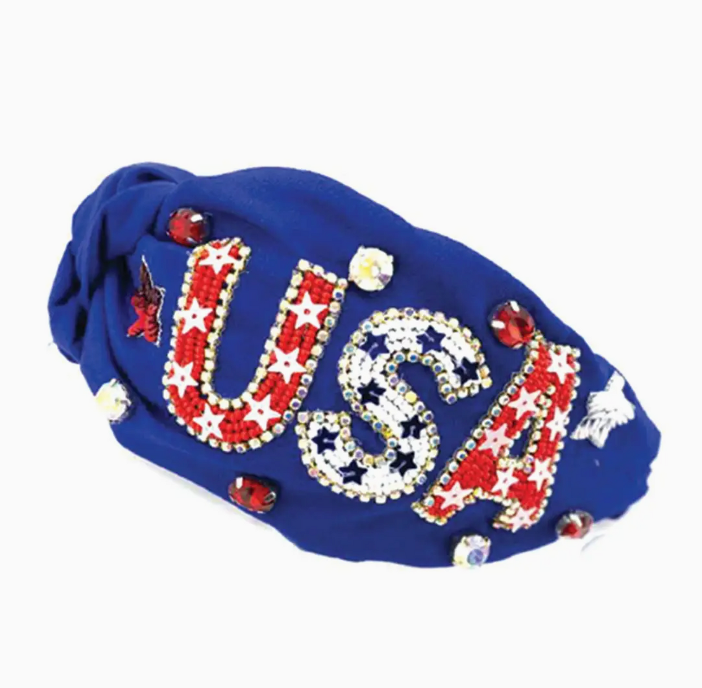 USA Beaded Headband- Royal Blue