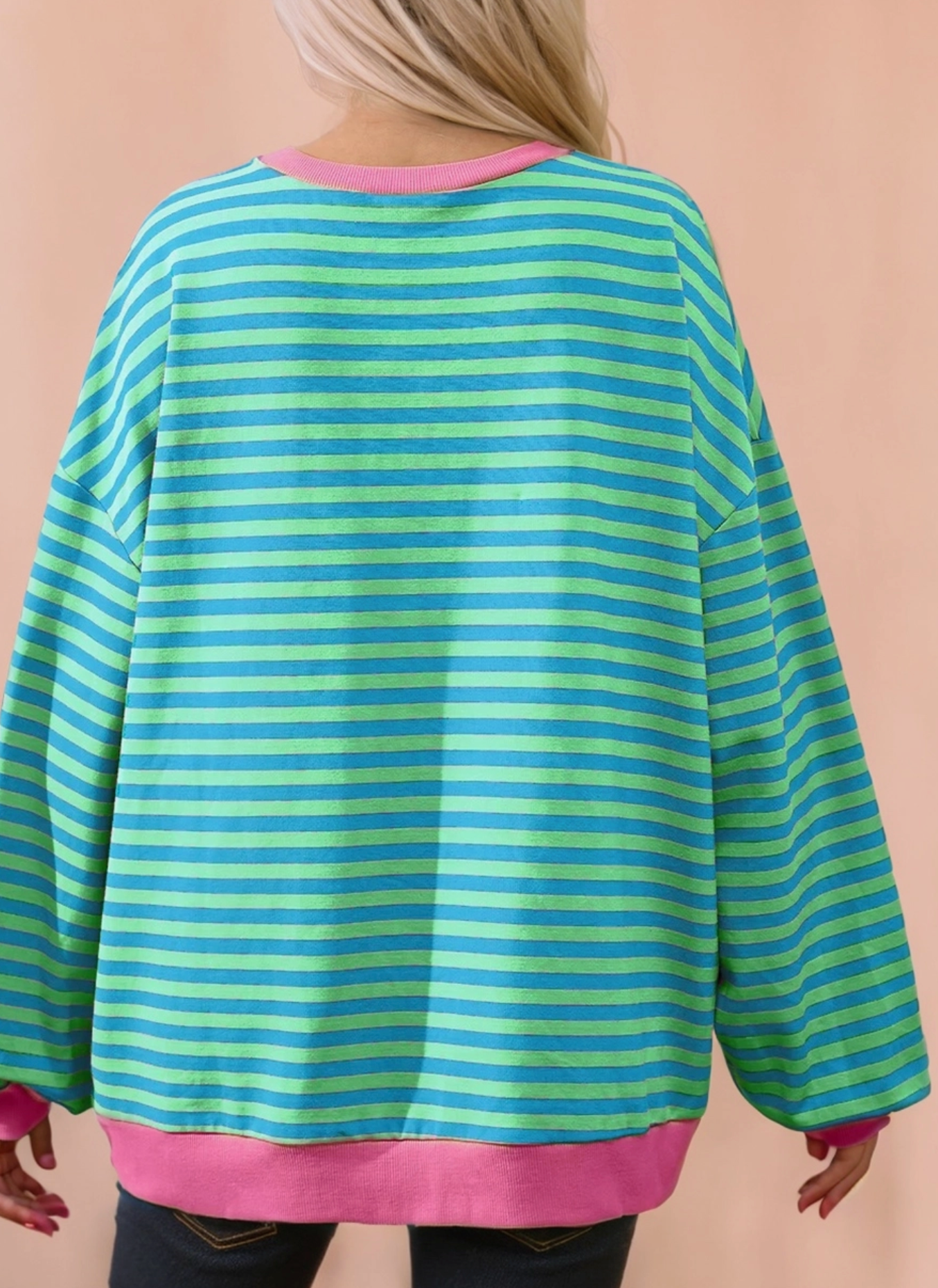 Women Stripe Print Long Sleeve Loose Fit Sweatshirt