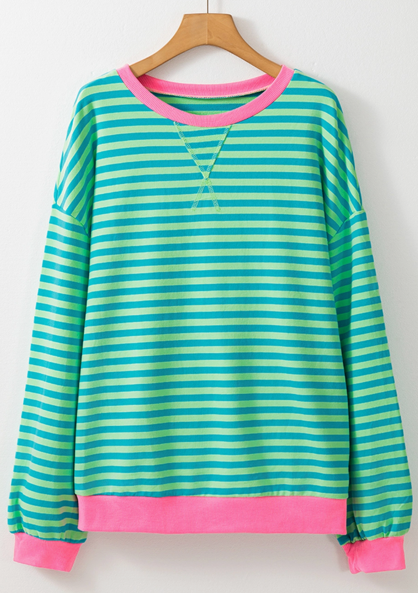 Women Stripe Print Long Sleeve Loose Fit Sweatshirt