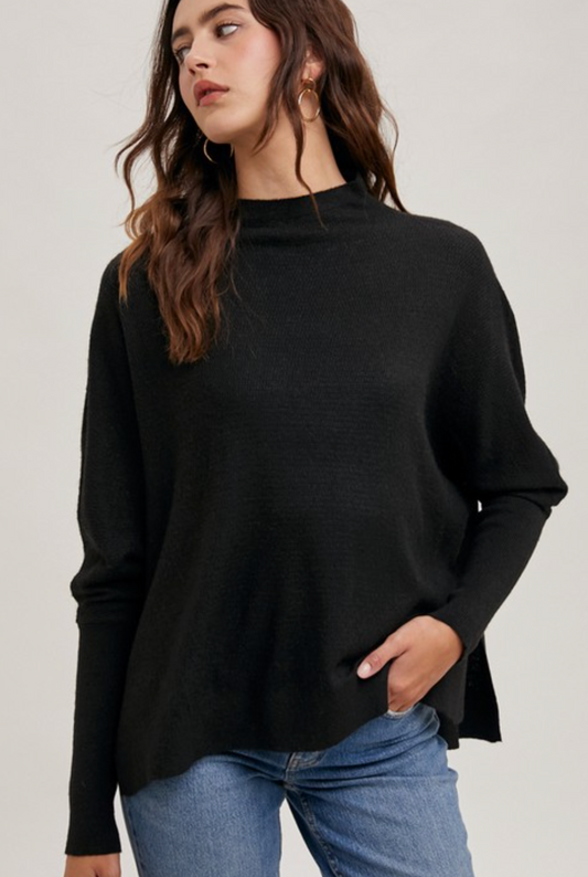 Mock Neck Dolman Sleeved Knit Top