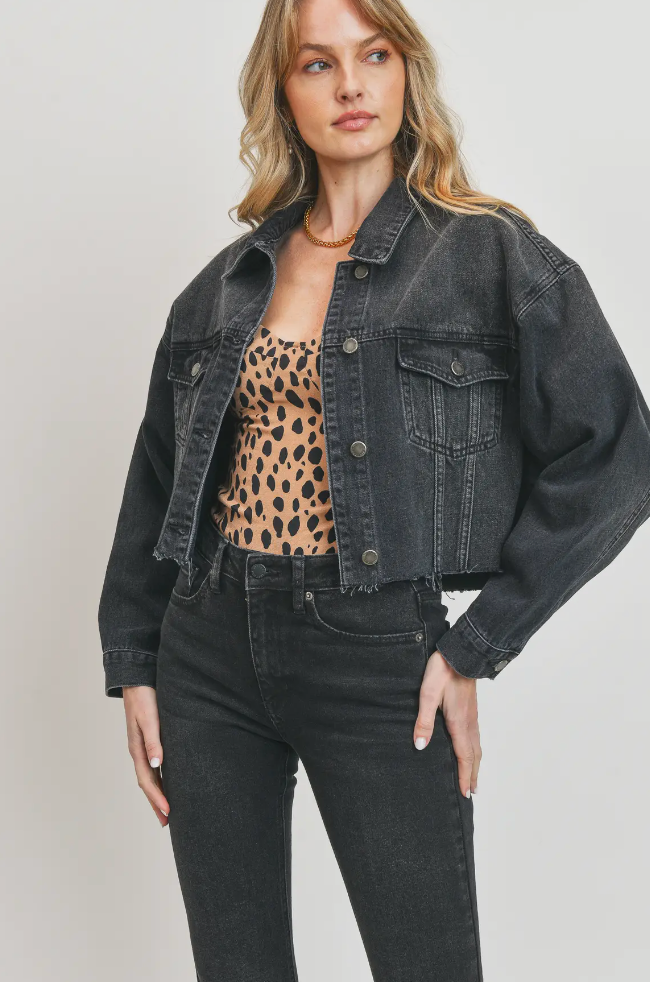 Cropped Black Denim Jacket