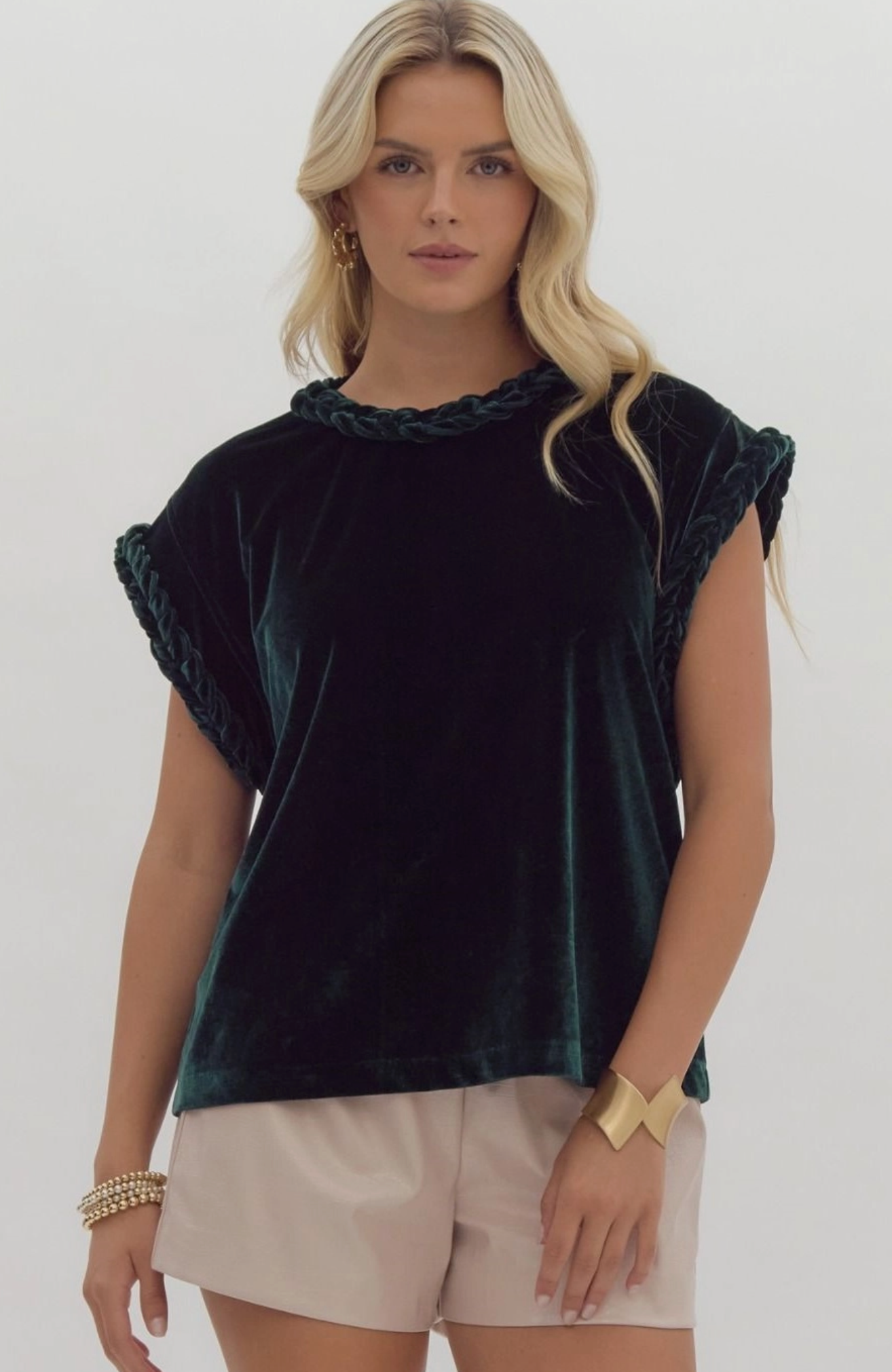 Velvet Cap Sleeve Round Neck Top