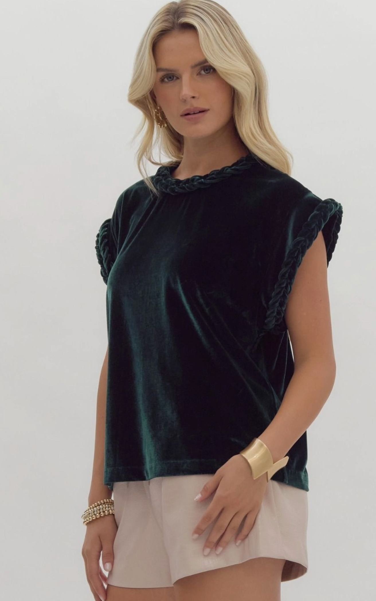 Velvet Cap Sleeve Round Neck Top