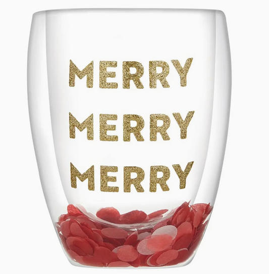 Double Wall Wine Glass - Merry Merry Merry